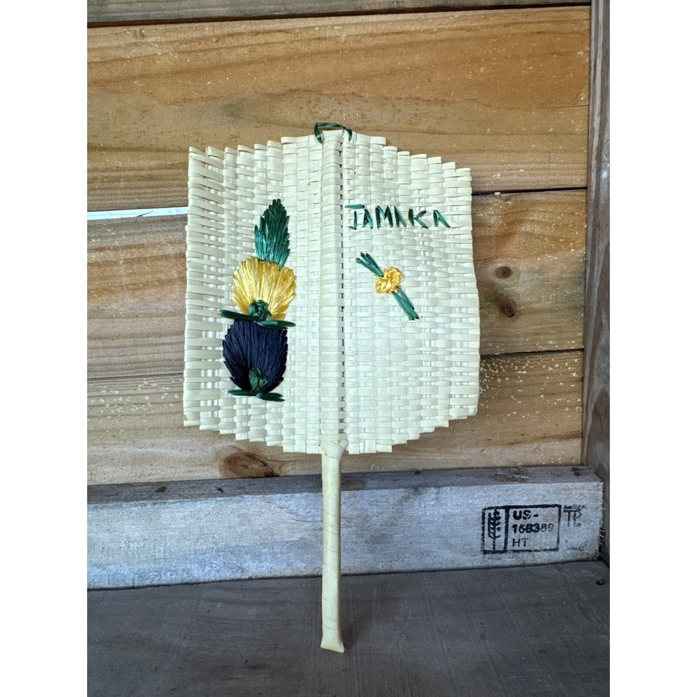 Old Time Jamaican Hand Fan Souvenir Hand-made Straw Jamaican Decor